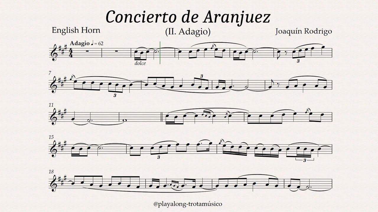 English Horn Playalong - Concierto de Aranjuez (Adagio) Sheet music + Guitar & Strings accompaniment