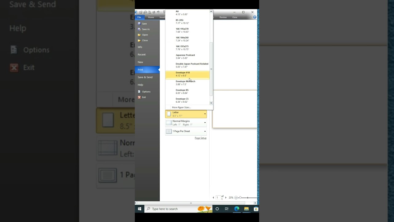 How to print envelope in MS word