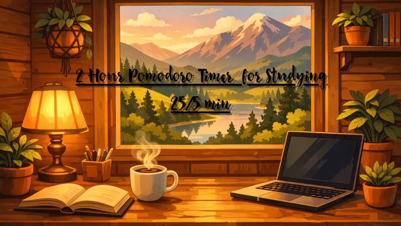 2 Hour Pomodoro Timer for Studying | Relaxing Sound | 25/5