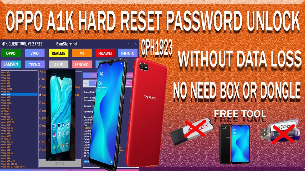 Oppo A1K CPH1923 Hard Reset | Pattern Unlock | Remove password MTK CLIENT TOOL V5.2 FREE