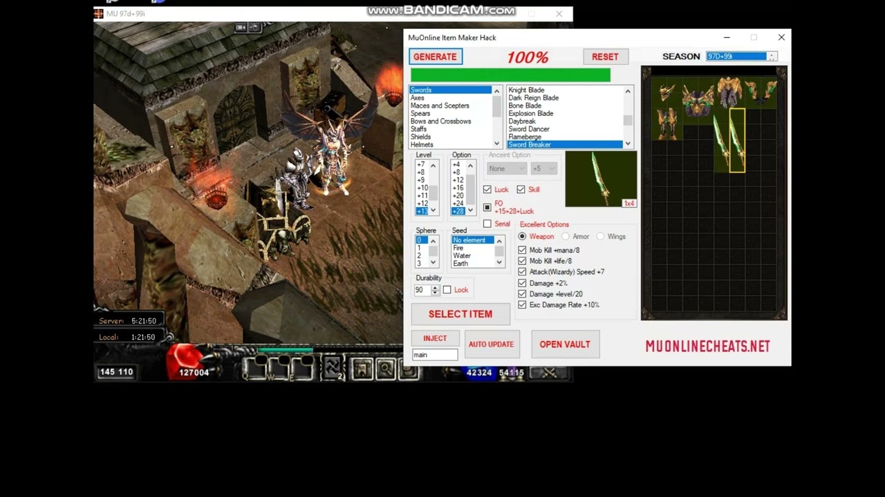 MuOnline  Item Maker Hack 97d+99i