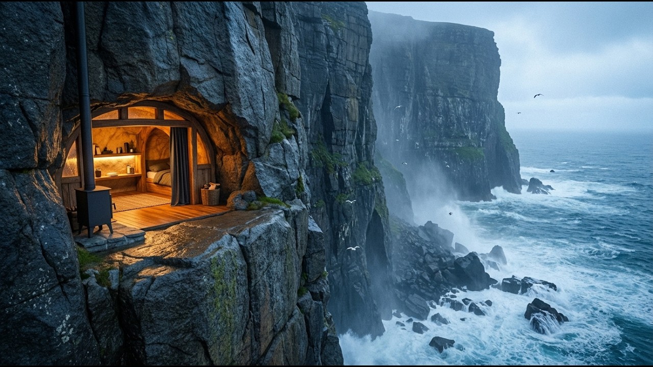 I Turned a Sea Cliff Cave Into a Cozy Luxury Shelter (ASMR)