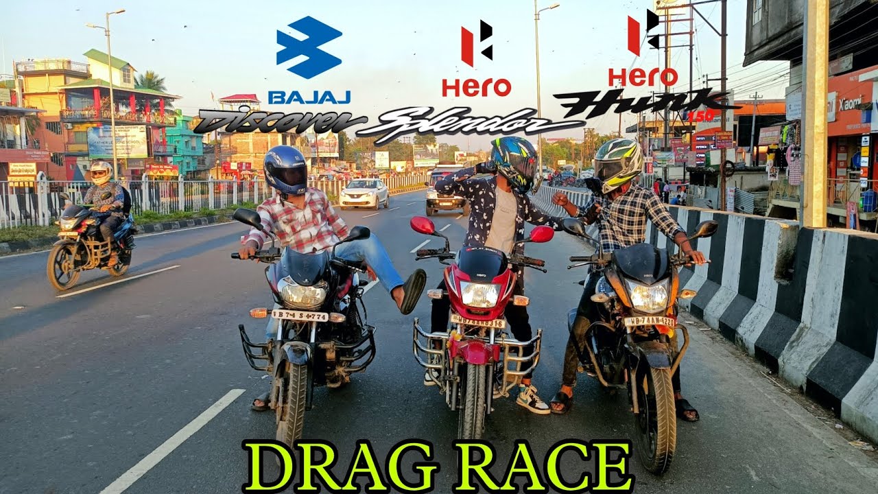 Hero hunk 150 vs Bajaj discover 150 vs Hero splendor 125 || comparison || drag race || mt_07_sumit