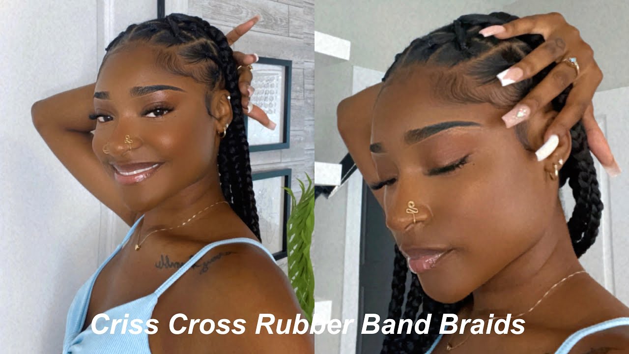 I did the Criss cross rubber band braids on myself | Eva Williams