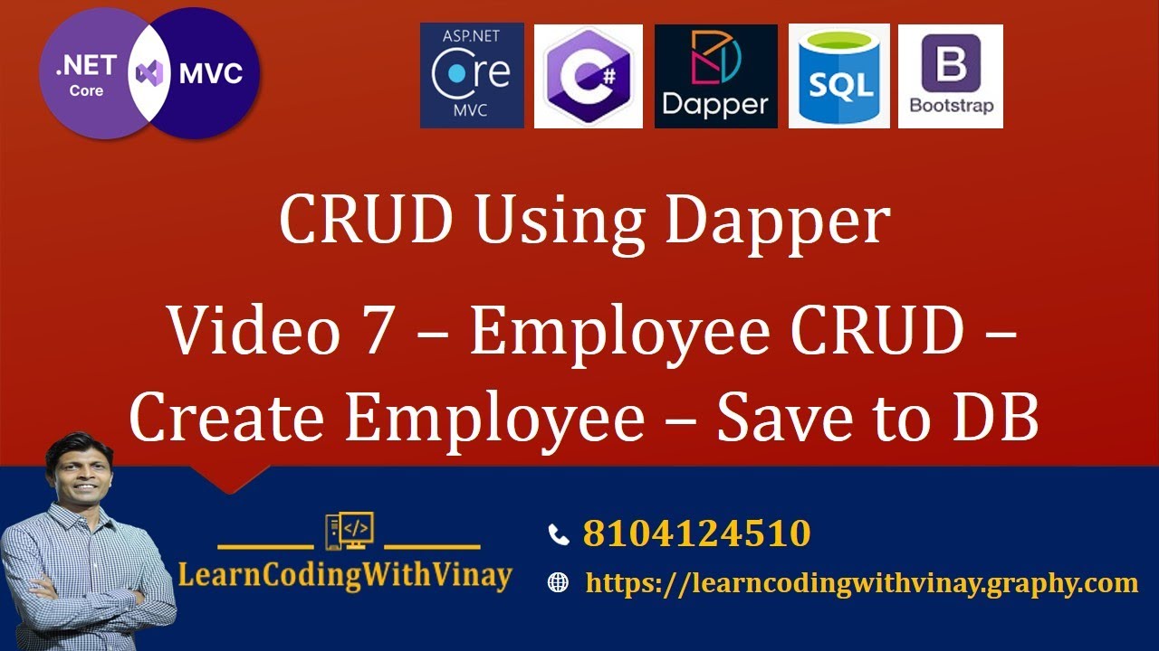 Dapper in ASP.NET Core MVC  - Video - 7 - Create Employee - Save to database