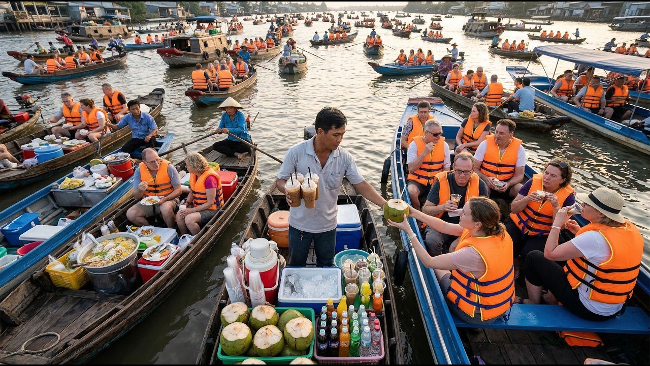 Selling Drinks on the River | Life at Cai Rang Floating Market (Daily life)