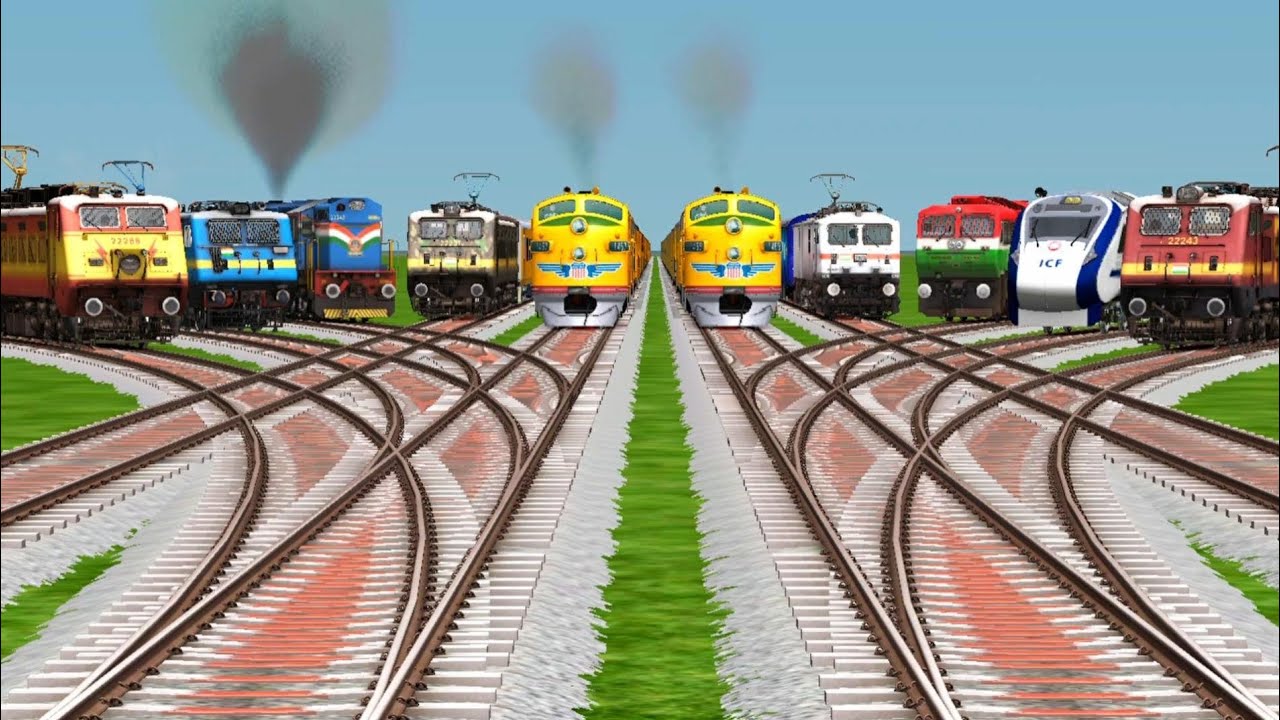 10 Indian Trains Crossing Dangerous OverpassRailroad Tracks | Antelope Valley Train Simulator game
