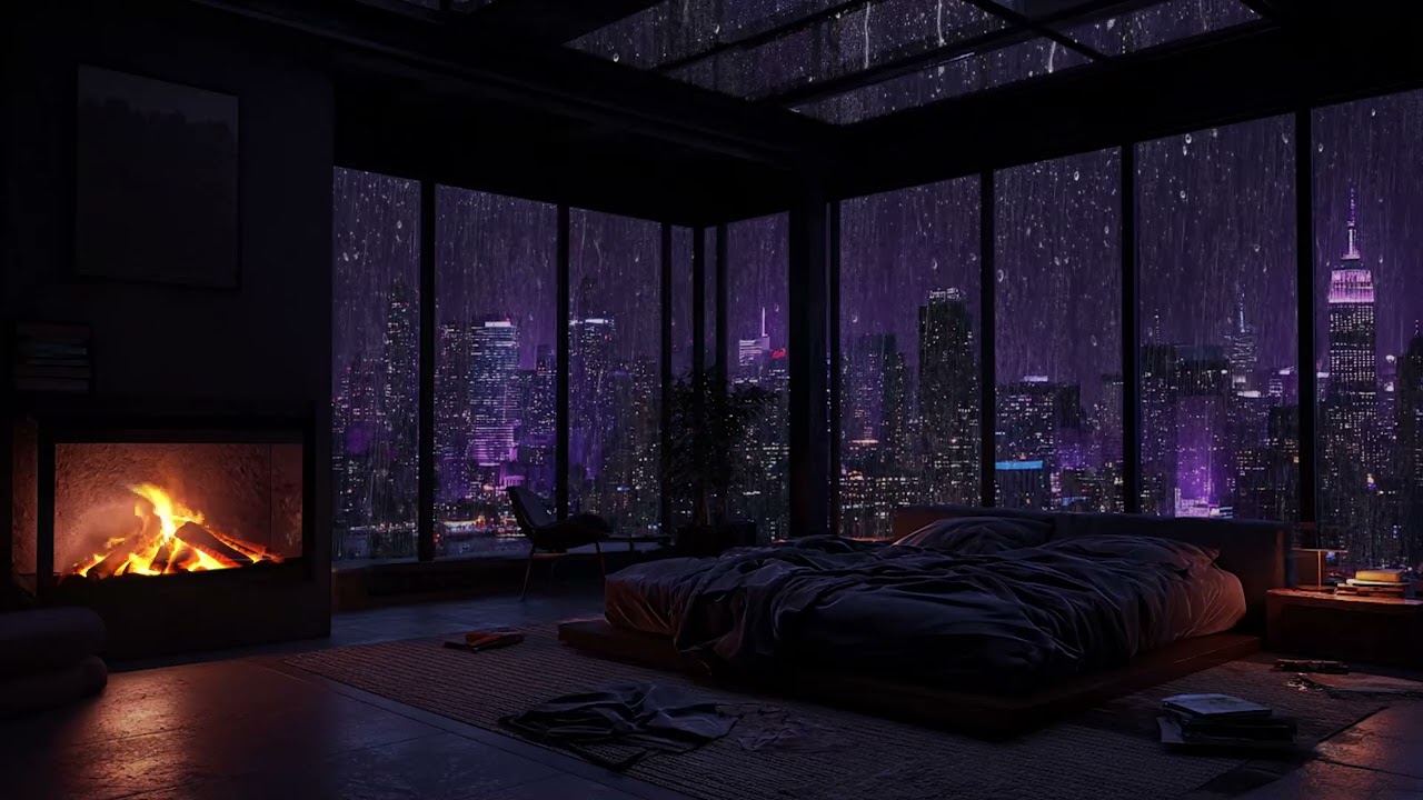 Quiet City Rain Escape 🌧️ | Soft Piano Fireplace Sounds for Relaxation and Rest