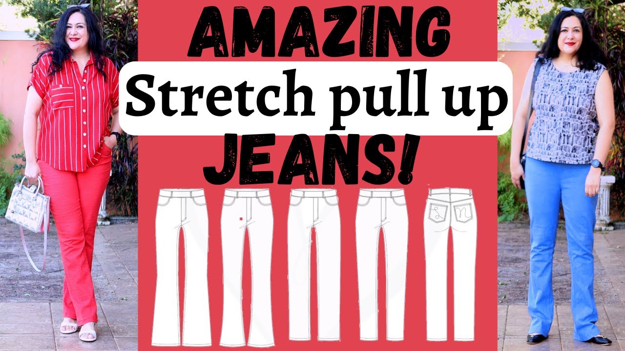 AWESOME stretch PULL-UP JEANS. 2 Crescendo (Love Notions). 4 leg styles & great FIT.