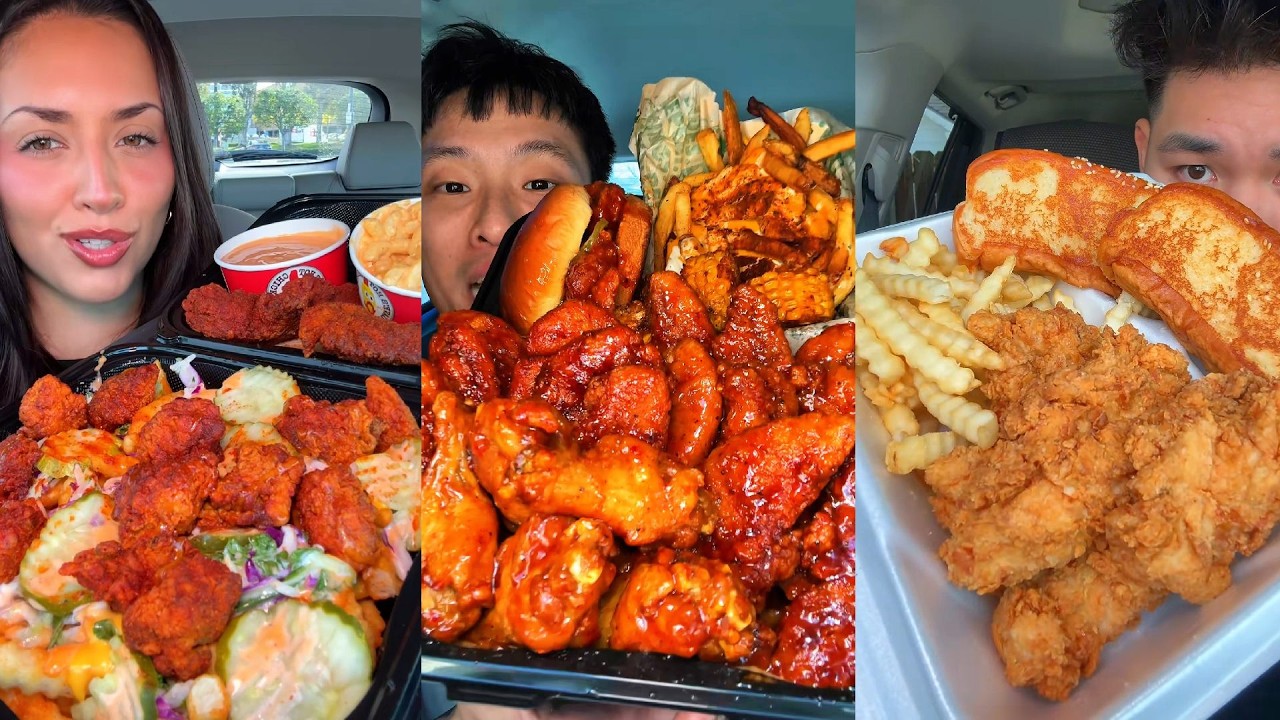 TIKTOK Mukbang Compilation | Dave's Hot Chicken, Wingstop, Cane's, Taco Bell & More!