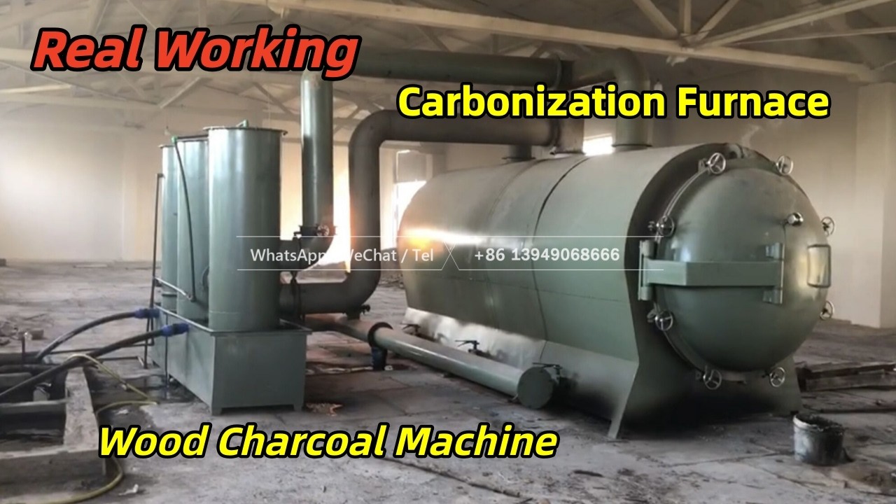 Horizontal Carbonization Furnace Working video Wood Charcoal Production