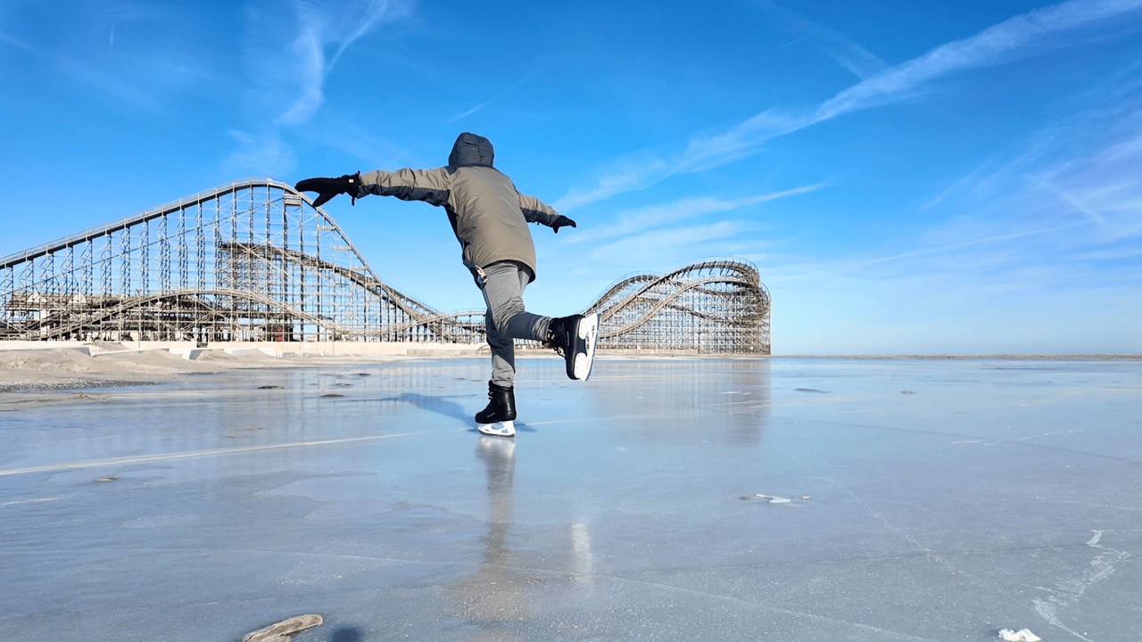 Ice Skating on a Frozen Beach!