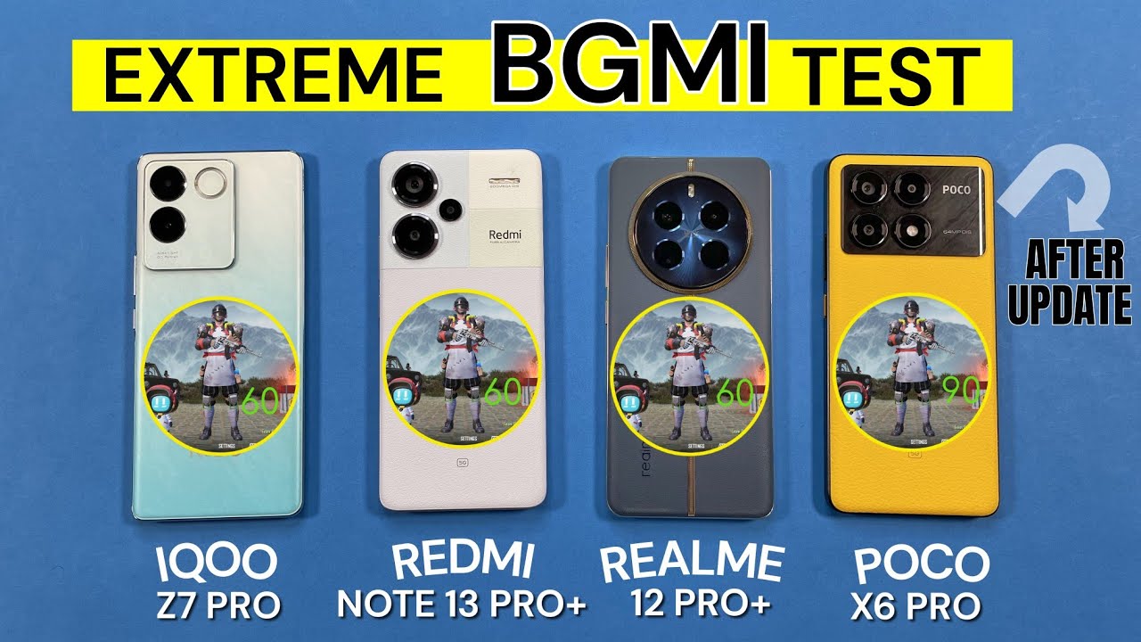 Poco X6 Pro (after Update) vs Realme 12 Pro Plus vs Redmi Note 13 Pro Plus vs IQOO Z7 Pro Pubg Test