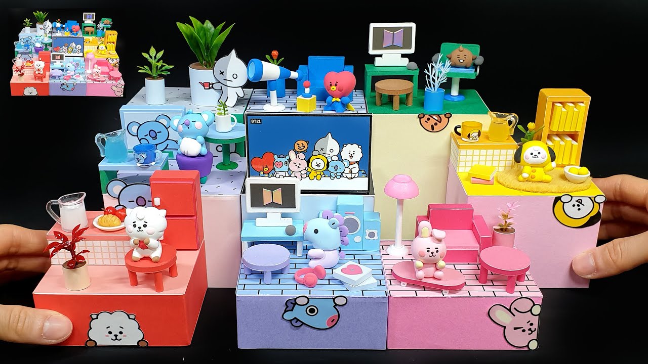 DIY Miniature BTS&BT21 Cube Board House # - Build Amazing 9 Cube House for BT21 ｜ BTS캐릭터 큐브하우스 만들기