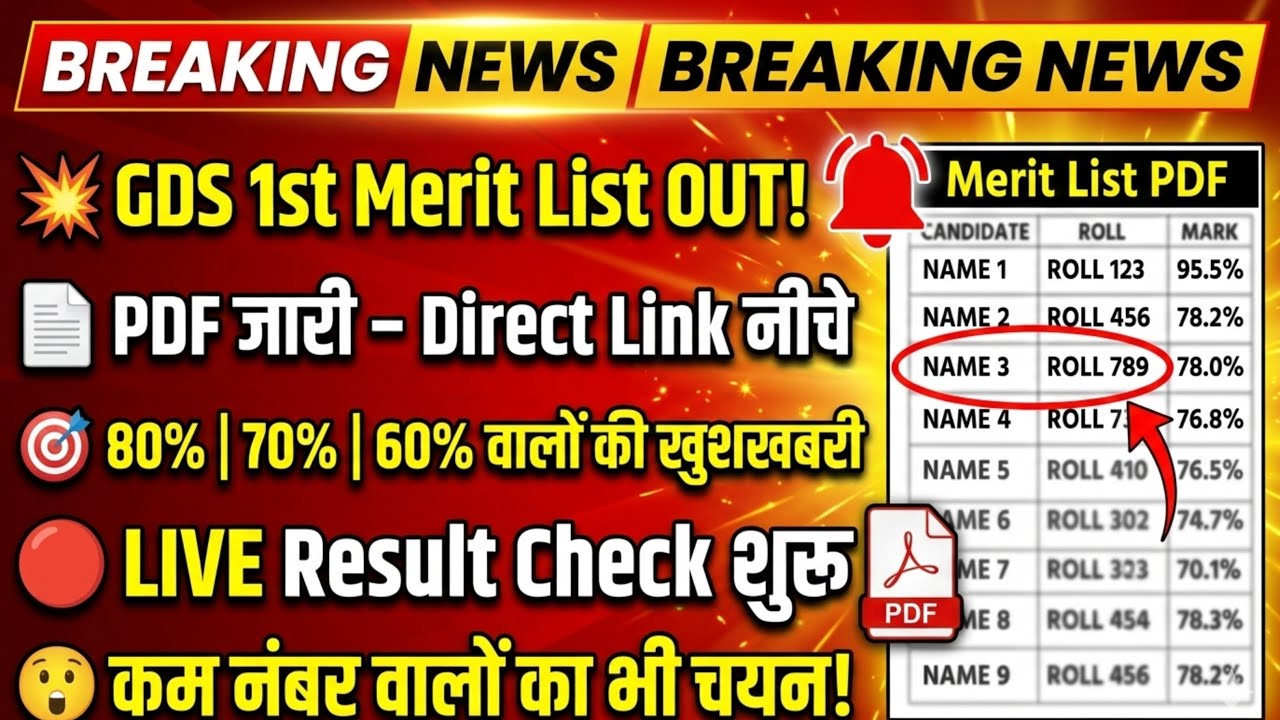 GDS 1st Merit List 2025 Out | 80% 70% 60% Selection | GDS Result Live Check | India Post GDS Result