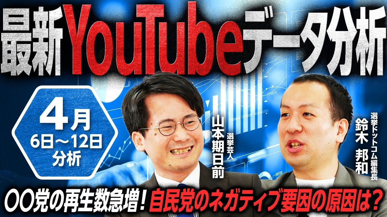 【4月第2週調査】政党ポジネガ分析！あの党の関連動画急増もネガティブ評価が9割超え／自民党最大のネガ要因は過去の出演番組？エコーチェンバーから抜け出すカギとは？【山本期日前&times;鈴木邦和】｜選挙ドットコム