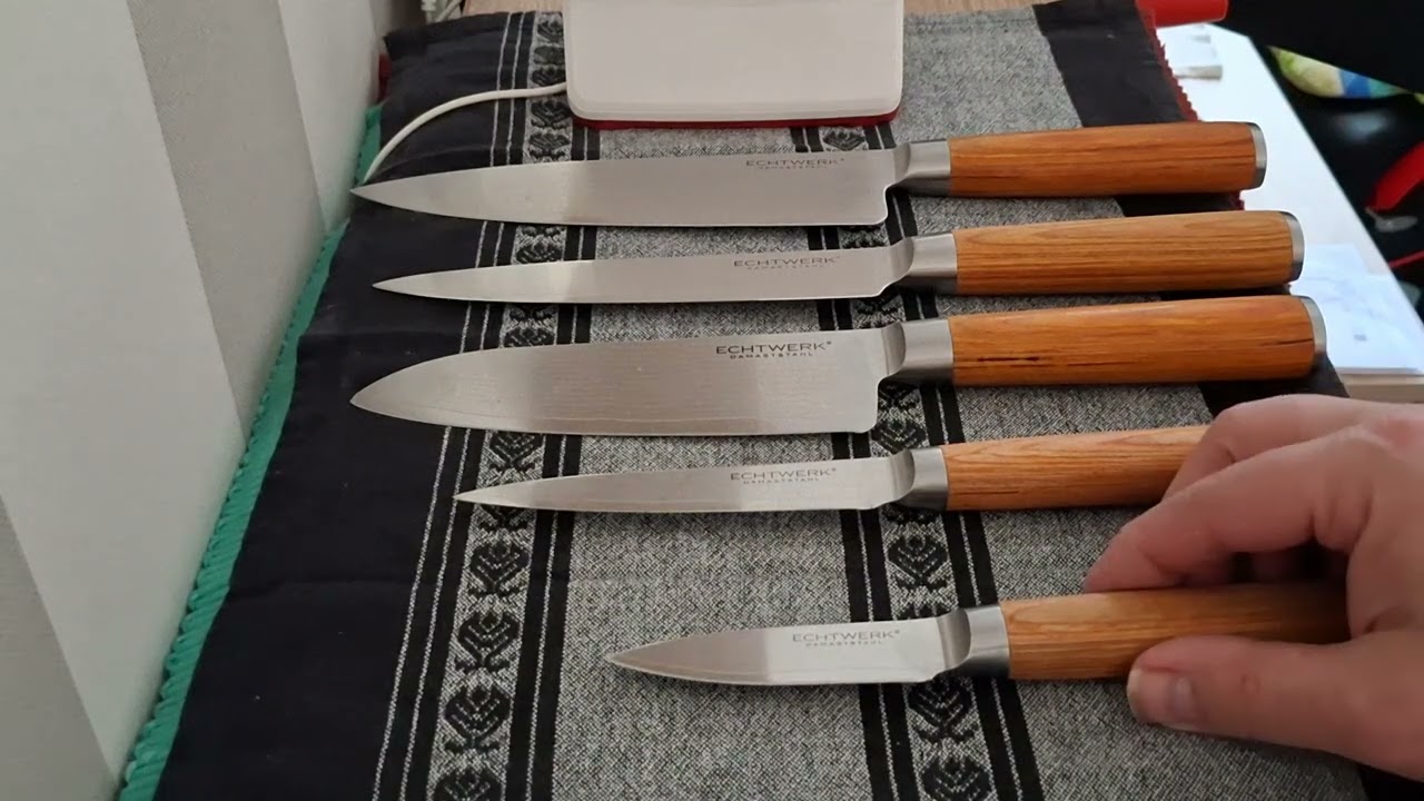 Echtwerk Damastmesser Set 5 (von meinem Nachbarn)ihr d&uuml;rft entscheiden mit welchen Steine i Schleife