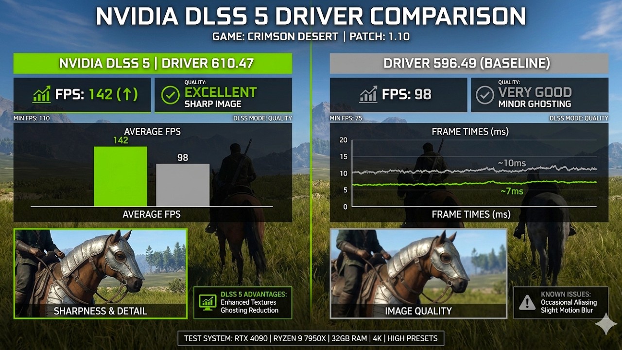 NVIDIA DLSS 5 Driver 610.47 vs 595.79 (GRD) | Crimson Desert Patch 1.10