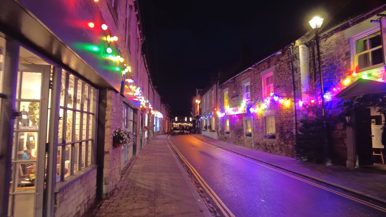Night Walk through Corbridge Village, English Countryside 4K