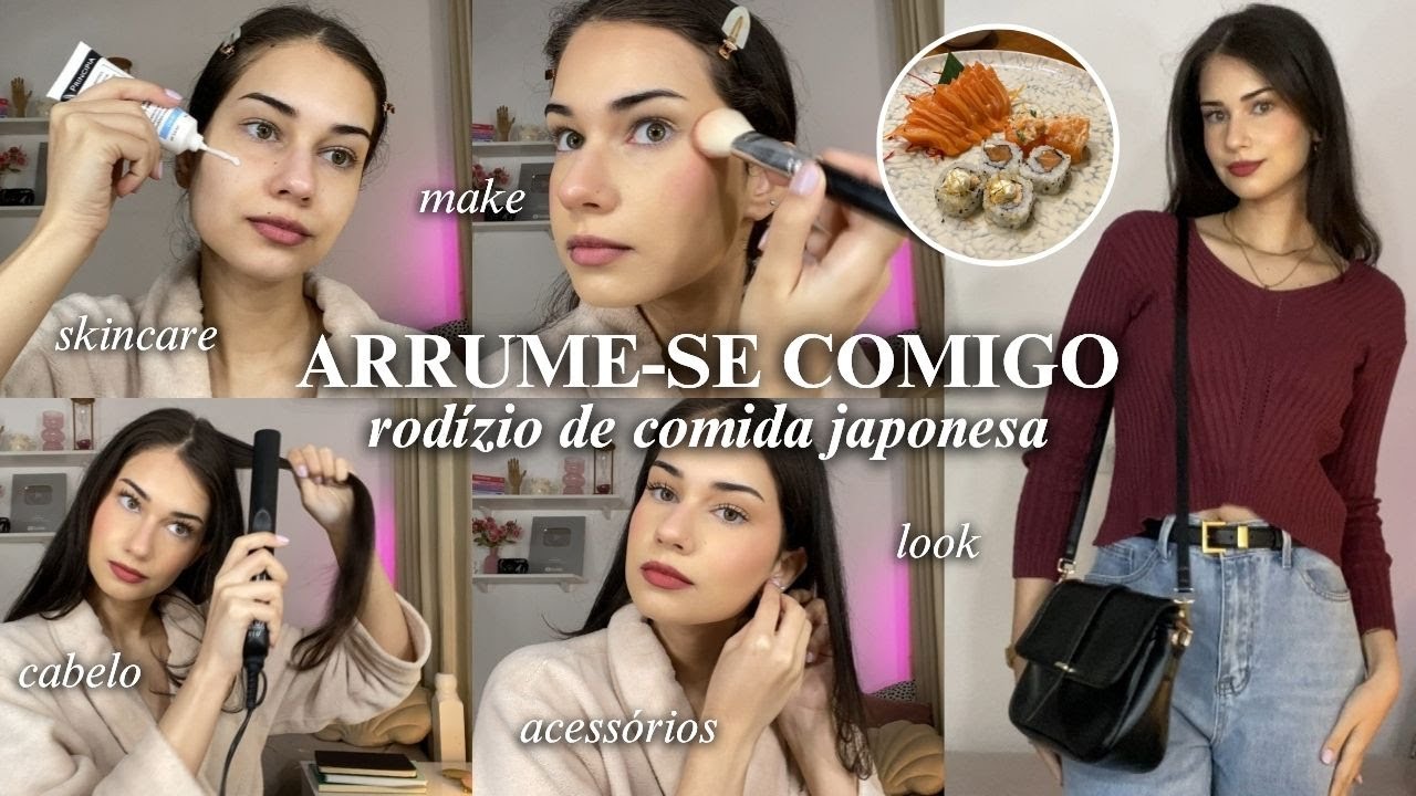 Arrume-se comigo para ir no rodízio de comida japonesa 🍣✨ skincare, make, cabelo, look & mais | GRWM