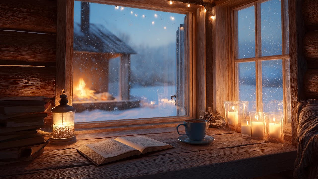 Winter Cabin Window – Gentle Snow & Wind for Deep Sleep 1 Hour