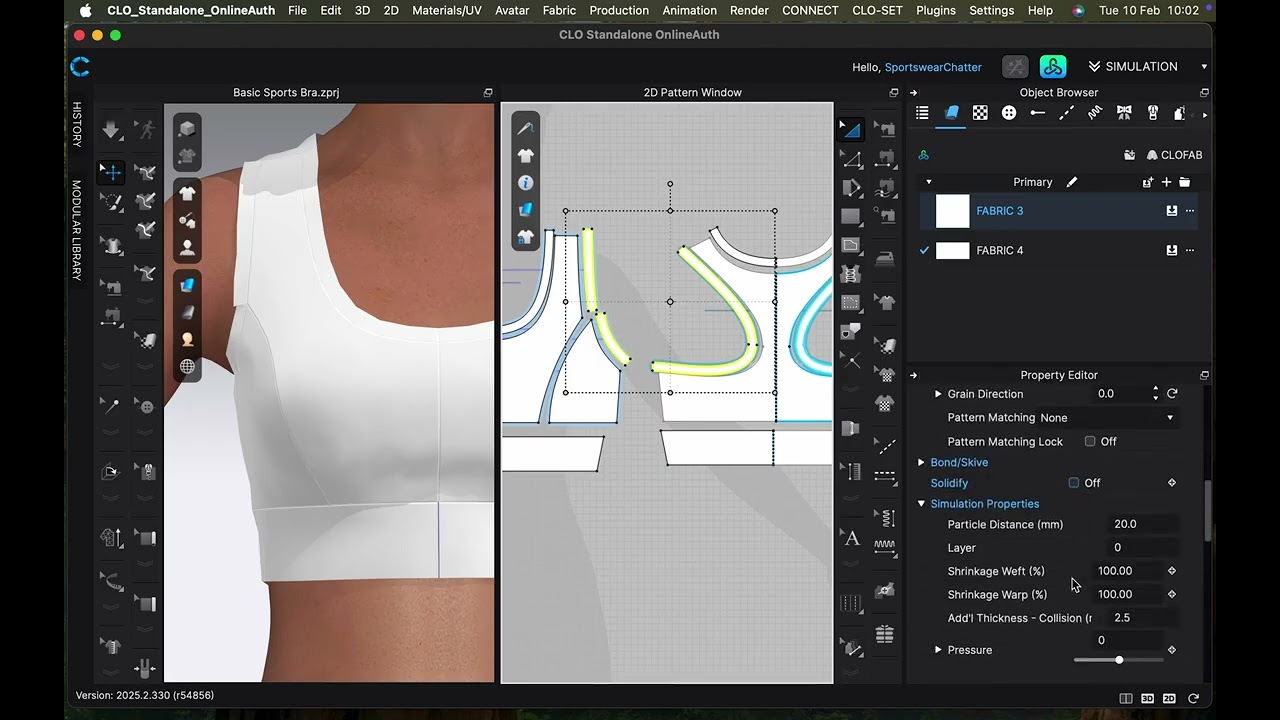 How to create a basic sports bra in Clo 3D, with stripe elastic & contrast coverstitch.