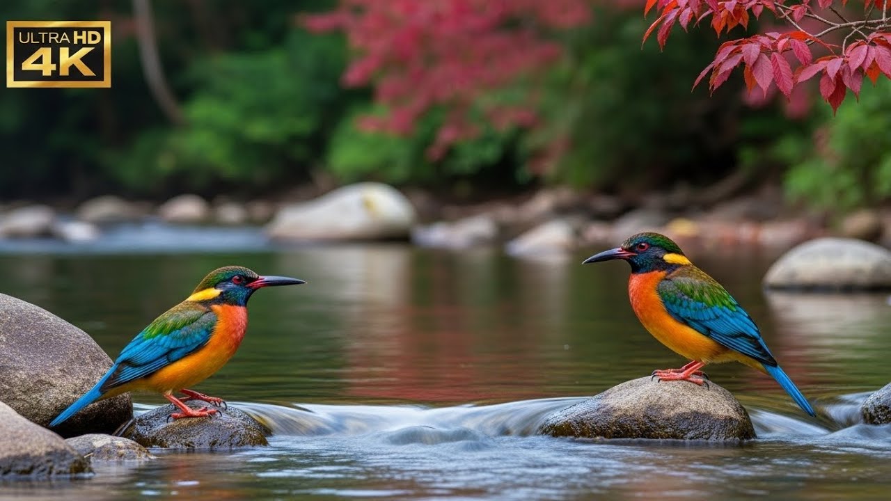 Calm Piano in Forest River with Bird Sounds for Stress Relief, Deep Sleep and Study Time