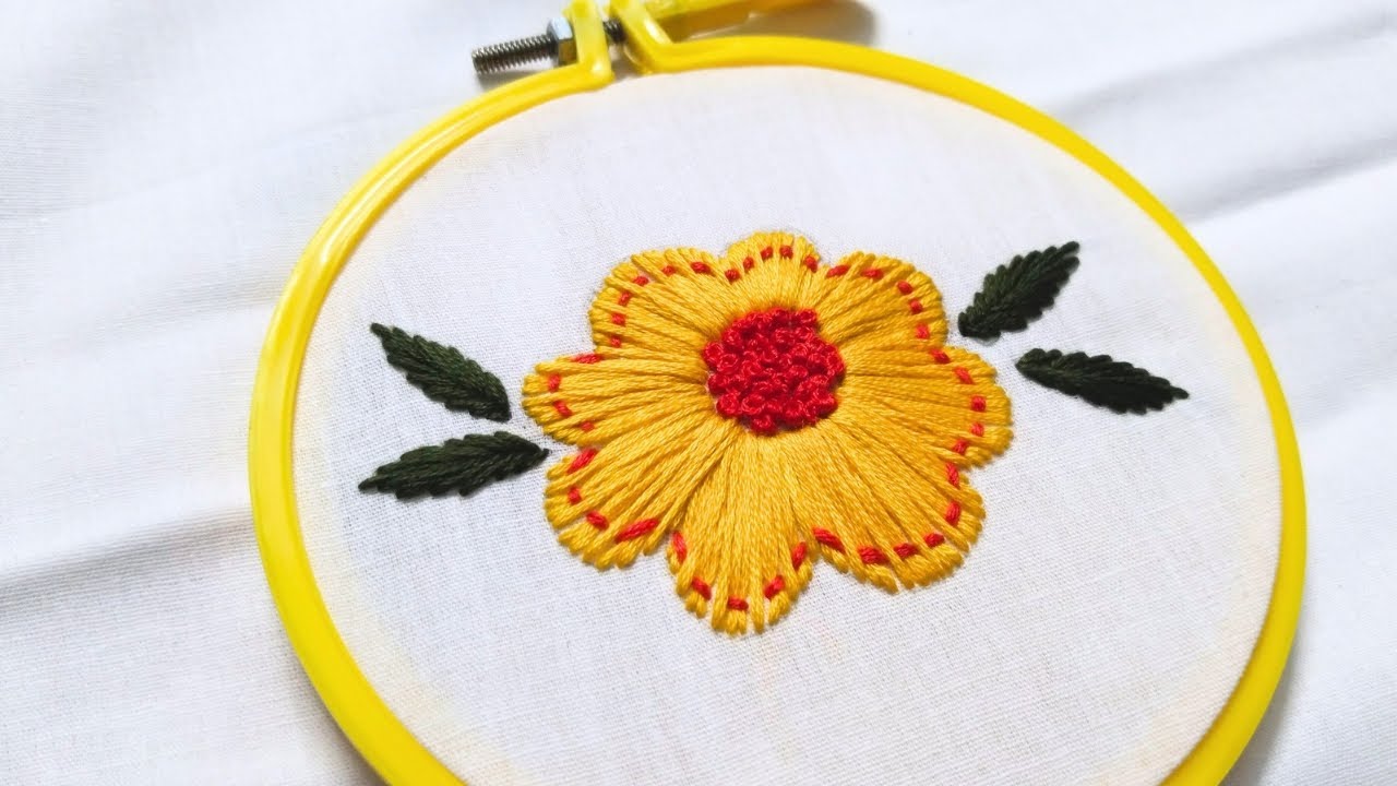 Satin stitch flower design| Easy hand embroidery for beginners|| A Needle & Thread |