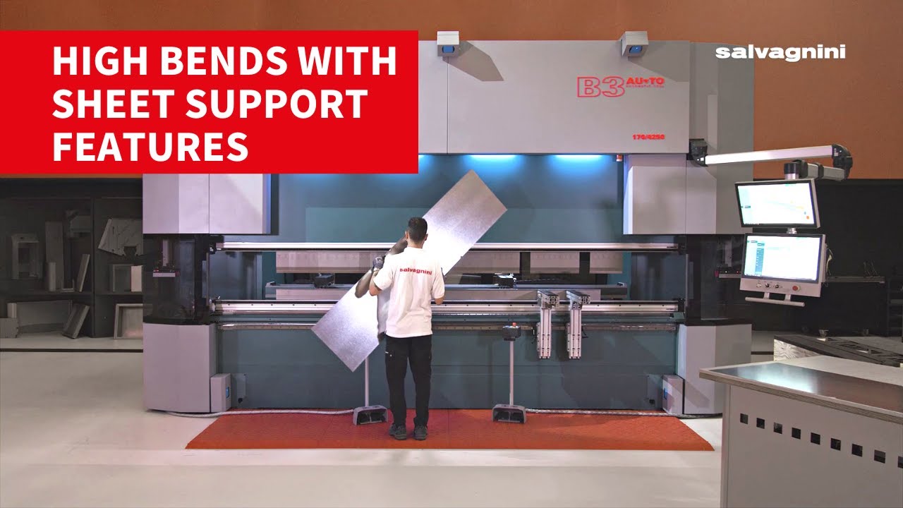 Salvagnini sheet metal bending: sheet support for high bends with the B3 press brake