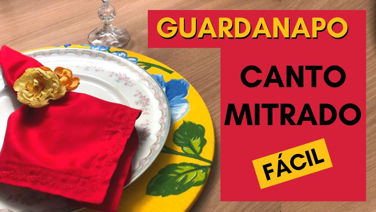 CANTO MITRADO no GUARDANAPO de tecido SUPER FÁCIL DE FAZER - passo a passo