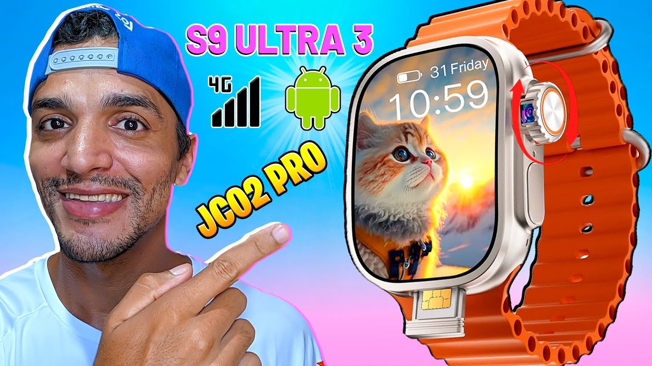 VWAR S9 ULTRA 3 WATCH ou JC02 PRO 4G COM TELA CURVADA E ANDROID 8.1 + PLAY STORE E GPS - UNBOXING!