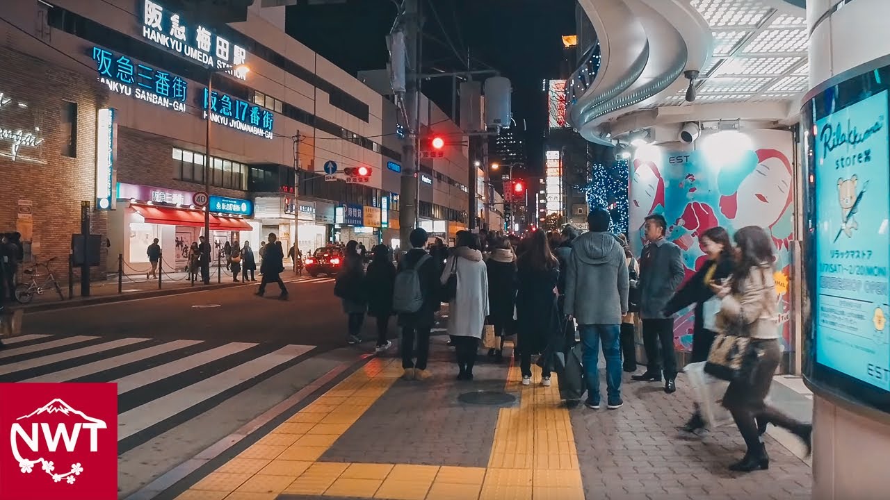 Walking in Osaka Umeda at night - 4K