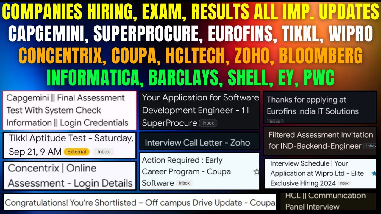 Top Companies Mass Hiring, Exam Mail, Result - All Updates | Off/On Campus Hiring | 2026-2020 Batch