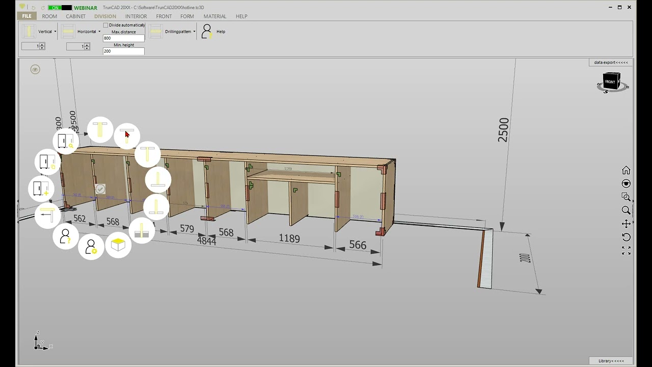 Vertical divisions passing through bottom