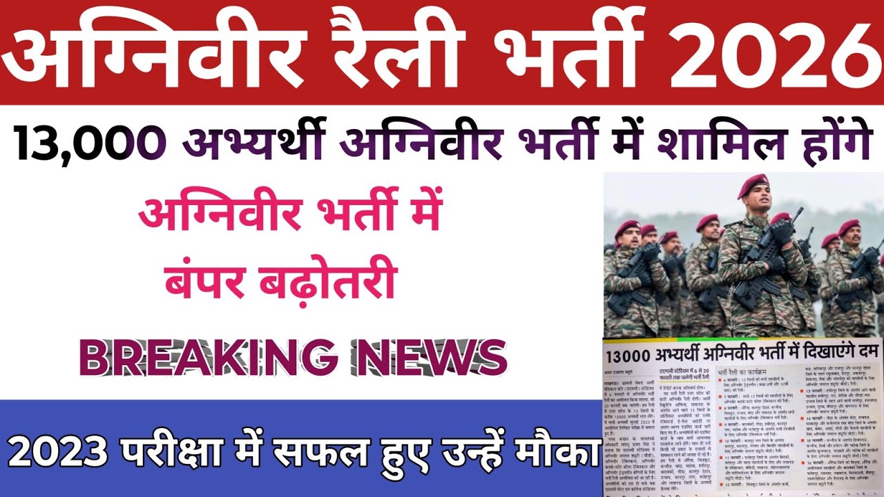अग्निवीर रैली भर्ती 2026 l Agniveer rainy vacancy 2026 l Today breaking news 