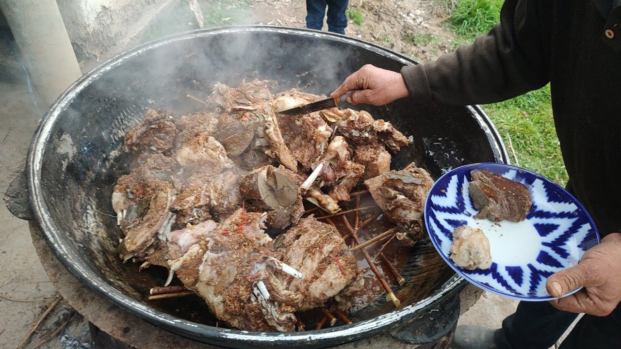Cooking a meat dish in Kashkadarya ajabsanda from 50 kg of mutton- making meat food 3