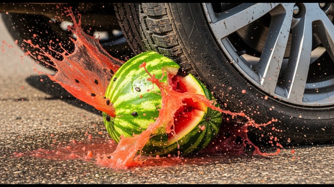 Car Wheel Crushes Food in Slow Motion | Satisfying Food Destruction Video
