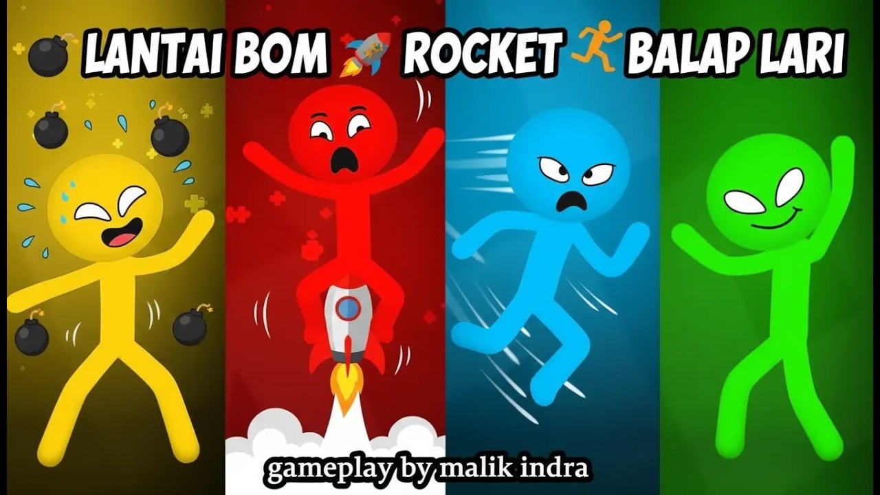 3 Mini Game Seru di Stickman Party! Lantai Bom, Bump Bump Rocket & Balap Lari 😱