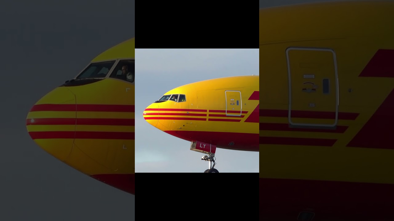 Beautiful Sunset Landing! DHL 777-F G-DHLY East Midlands Airport EMA Cargo Freight Aircraft #Shorts