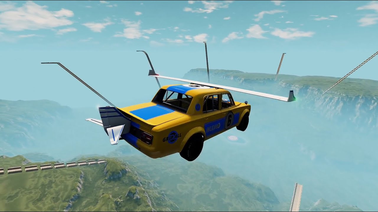 Winged Cars vs Mega Ramps in BeamNG