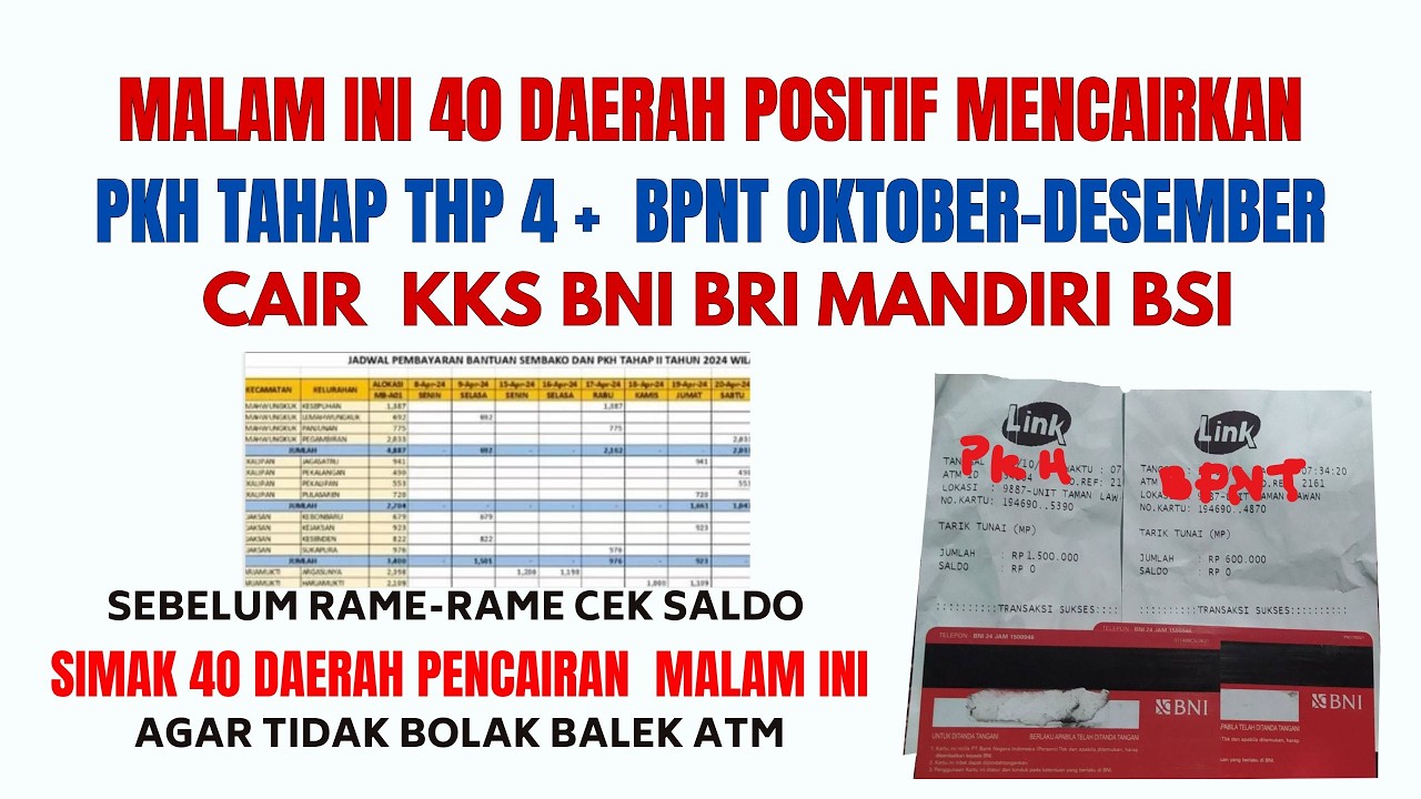 PKH TAHAP 4 + BPNT TAHAP 4 RESMI CAIR DI KKS BRI BNI BSI MANDIRI HARI INI. SIMAK 40 DAERAH PENCAIRAN
