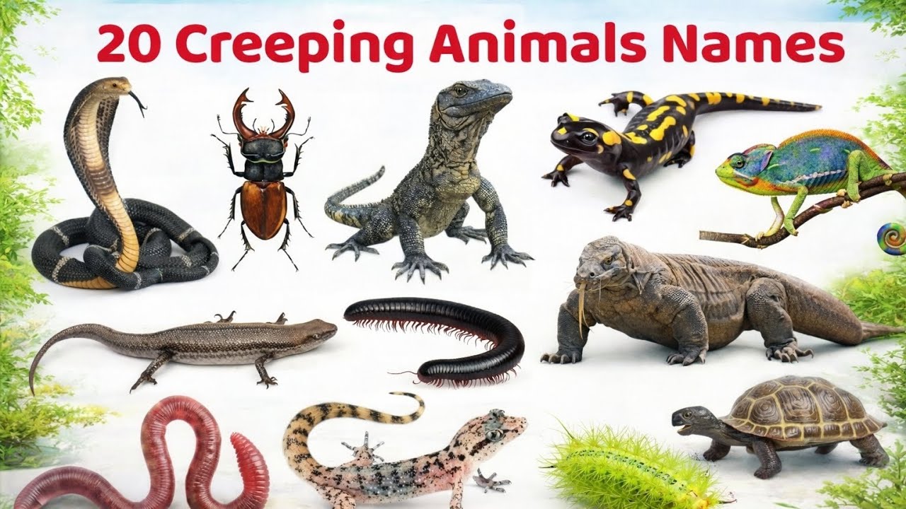 20 Creeping Animals Names | रेंगने वाले जीवों के नाम | English Hindi Learning ⭐