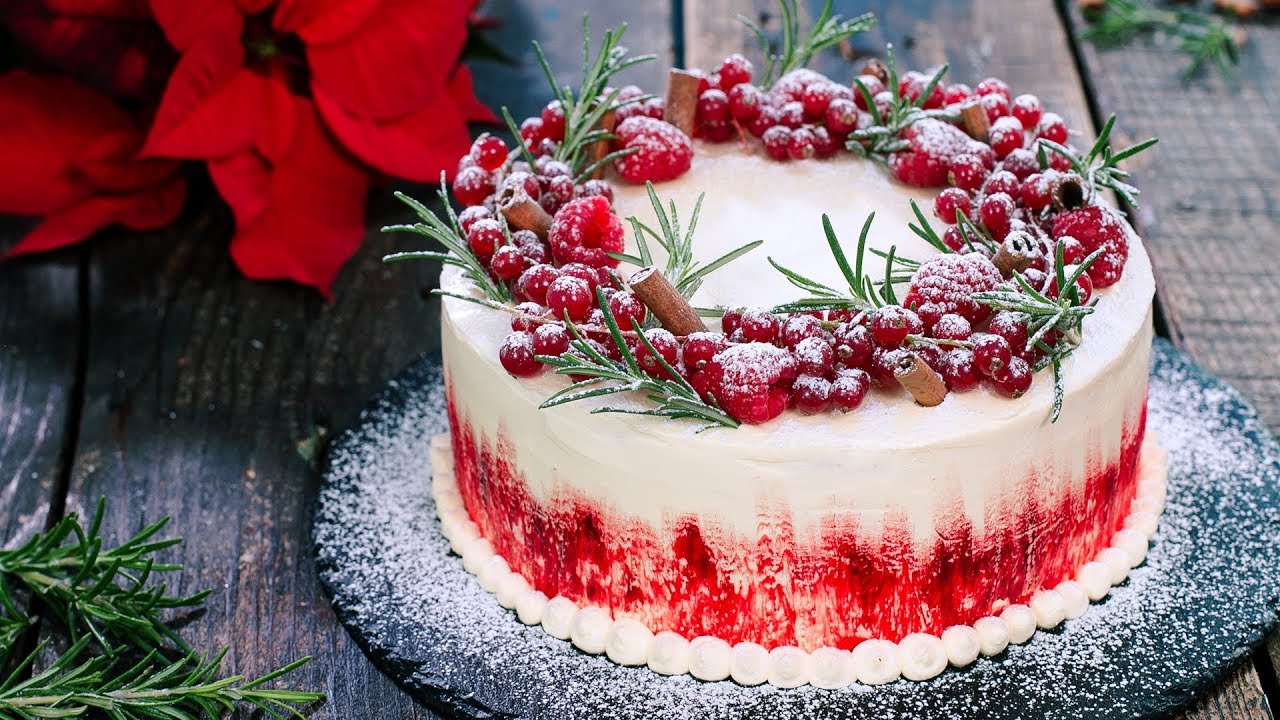 Winter Cake - White Cake with Berry Filling - Christmas Cake