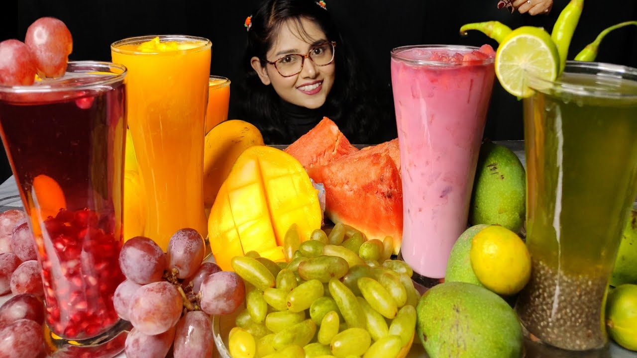 Eating Different Types of Fruits, Fruit Juices, Milk Shake, Sarbat | Mukbang | Asmr Eating | Crunch