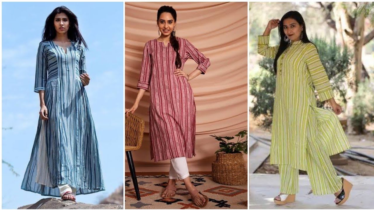 Sab Sy hatke stripe printed kurti designs ideas for girls 2025