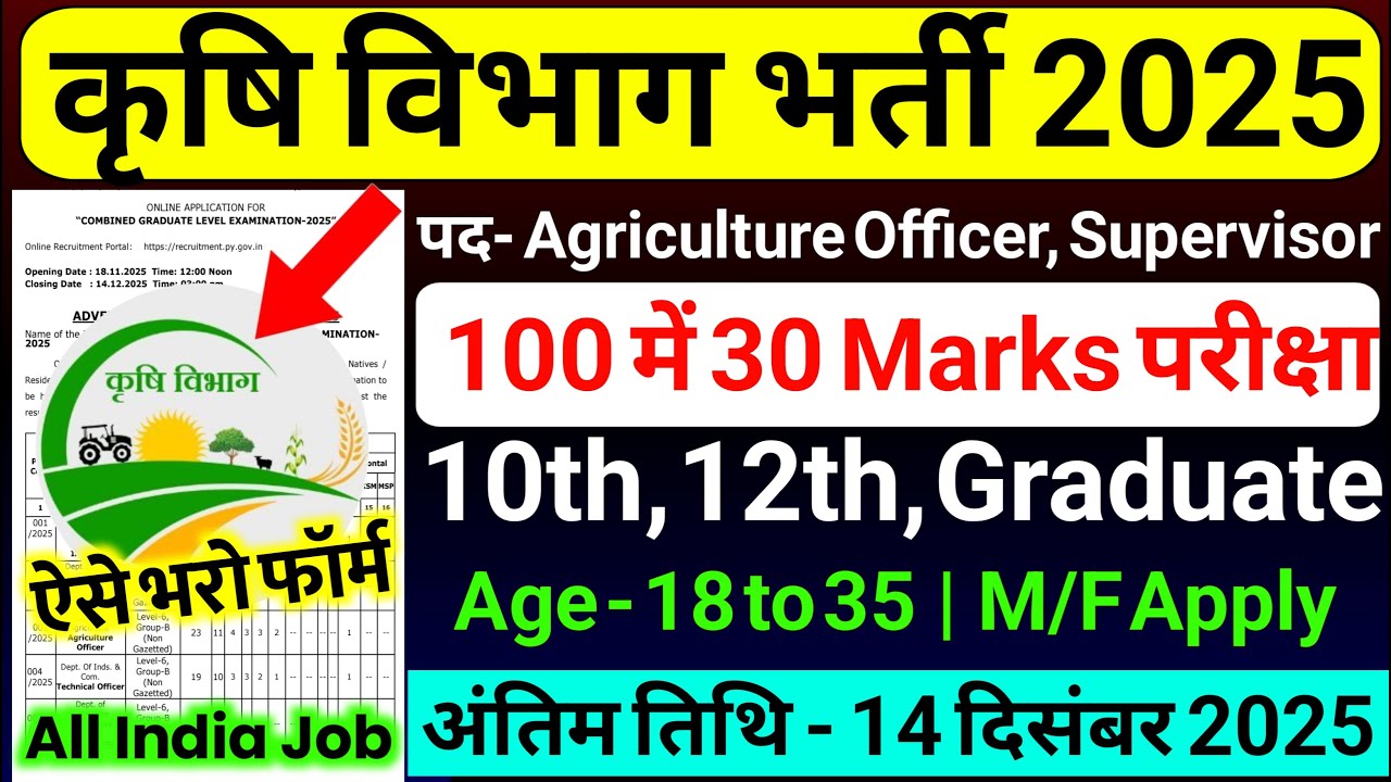 कृषि विभाग सीधी भर्ती 2025 | Krishi Vibhag Recruitment 2025 | Agriculture Department Vacancy 2025