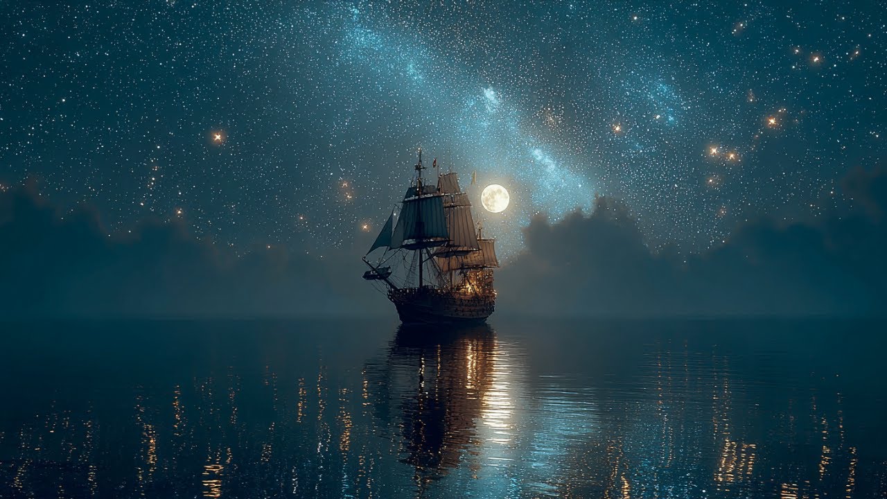 Moonlit Voyage Across the Star Sea | Cinematic Fantasy Ship Ambience (1 Hour)