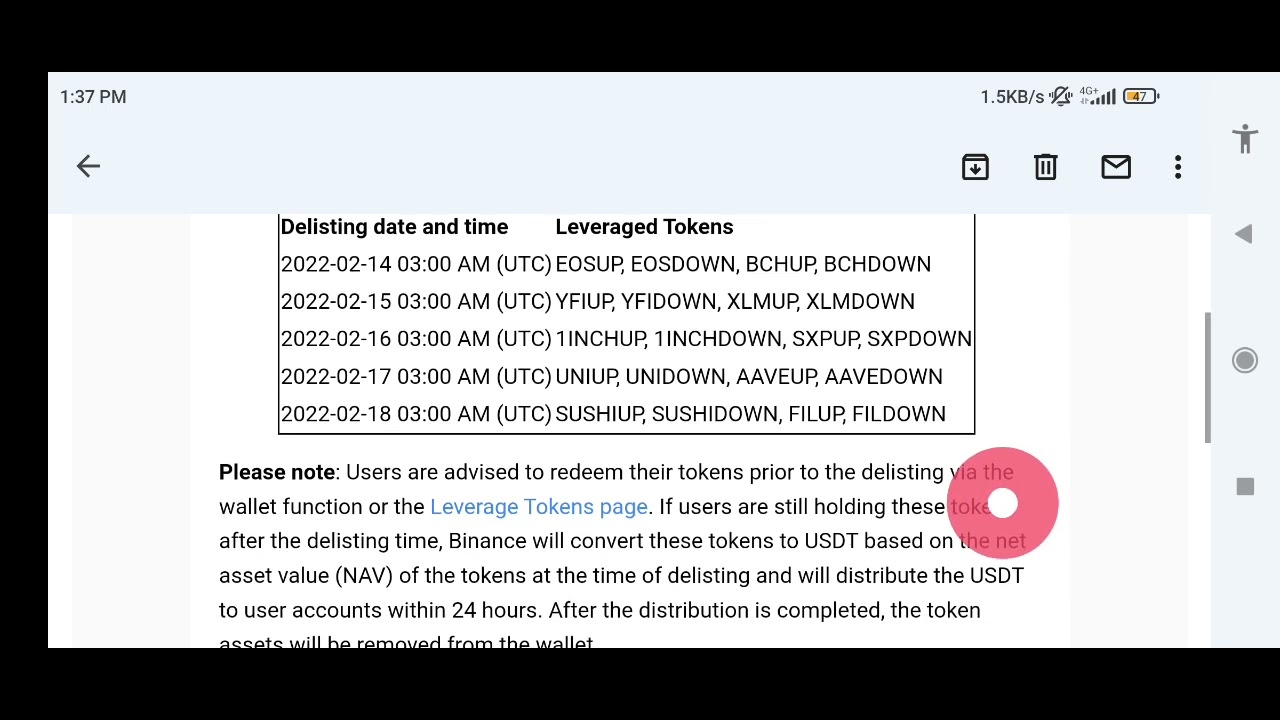 Binance to Delist and Cease Redemption for Multiple Leveraged Tokens sxpup, sushiup, aaveup, 1inchup