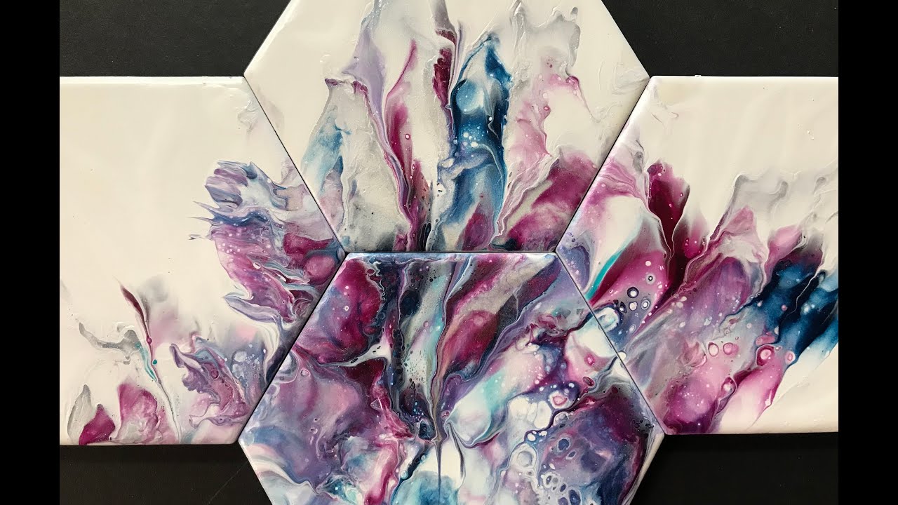 Quadriptych Dip Technique Acrylic Fluid Pour 802