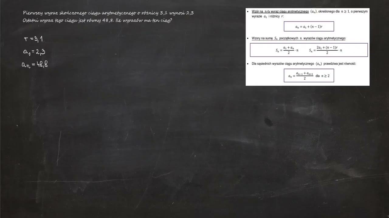 2.40. Pierwszy wyraz skończonego ciągu arytmetycznego o r&oacute;żnicy 3,1 wynosi 2,3. Ostatni wyraz...